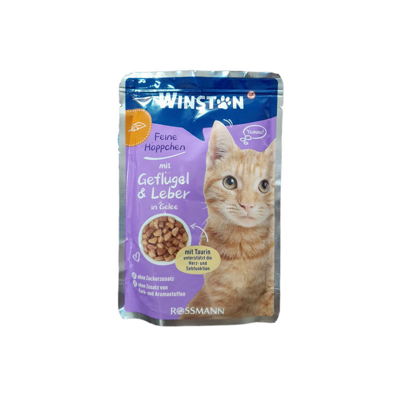 پوچ گربه وینستون با طعم گوشت و مرغ در ژله
